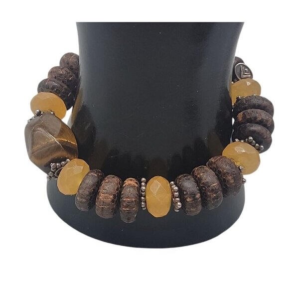 Silpada 925 Honey Jade Tigers Eye Set 18" Necklace Dangle Earrings 6" Bracelet - Picture 12 of 16